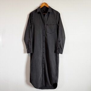 Quince Women's Distressed Denim Black Wash Maxi Shirt Dress Size XS